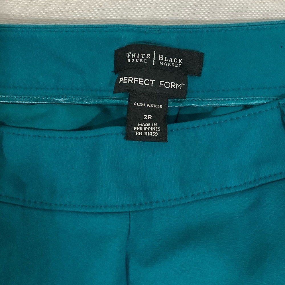 NWOT White House Black Market Teal Perfect Form Slim Mid Rise Ankle Pants Sz 2R - Picture 7 of 7